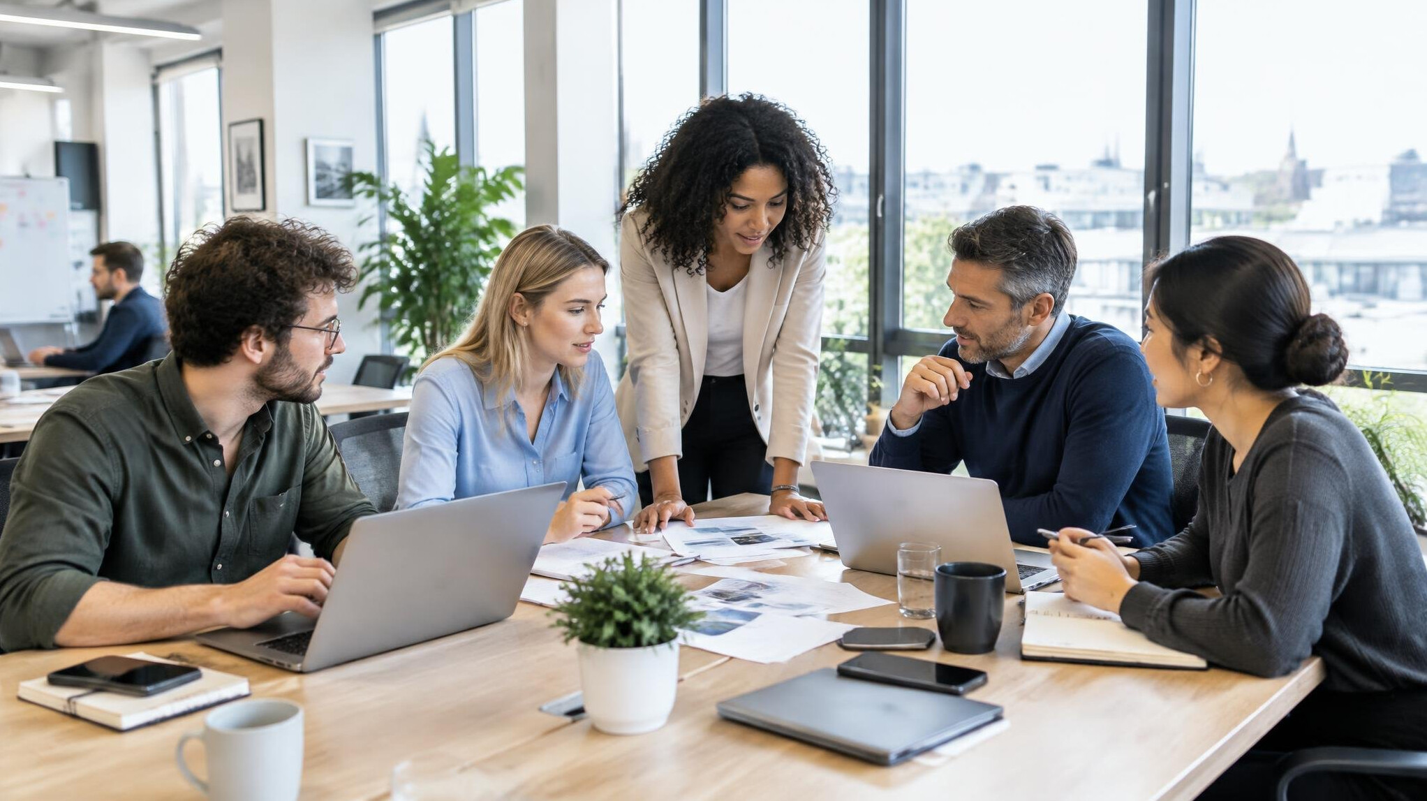 Team collaborating in a bright modern office